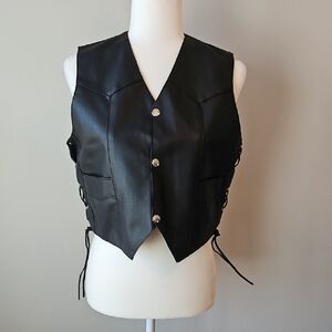 Alpha Cycle Gear Black Leather Vest Crisscross Style Size XL